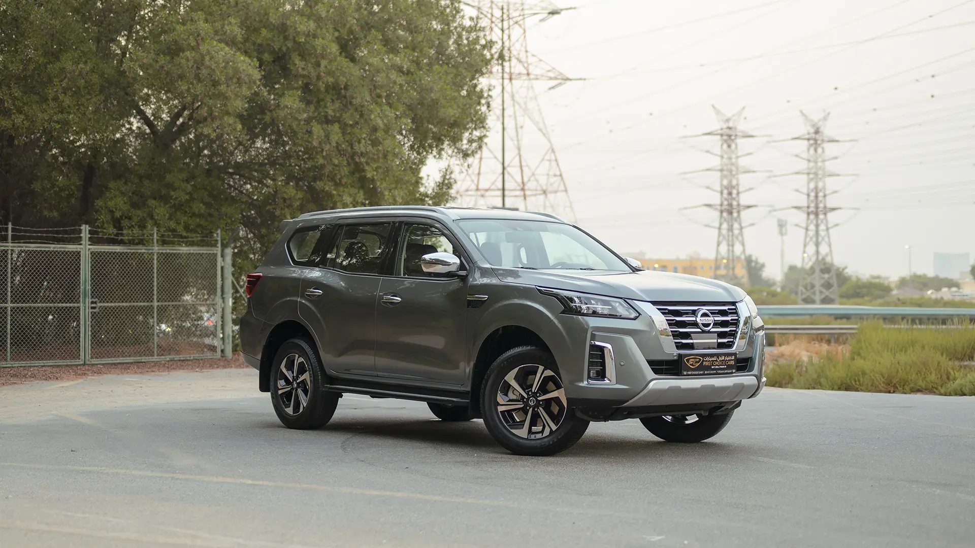 Used 2023 Nissan Xterra Platinum in Grey – Right Front Diagonal (45°) View for Sale at First Choice Cars Dubai Sharjah