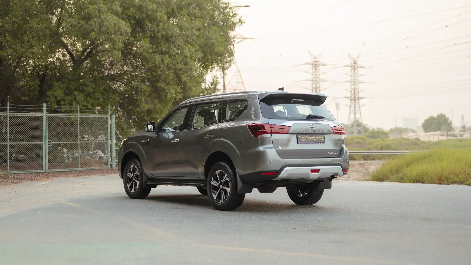 Used 2023 Nissan Xterra Platinum in Grey – Left Back Diagonal (45°) View for Sale at First Choice Cars Dubai Sharjah