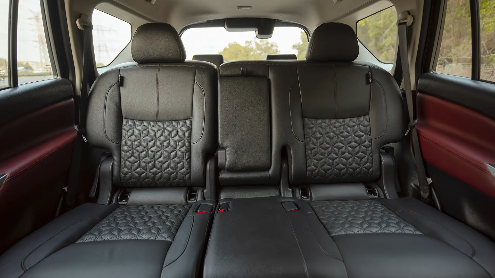 Used 2023 Nissan Xterra Platinum in Grey – Rear Seat View for Sale at First Choice Cars Dubai Sharjah