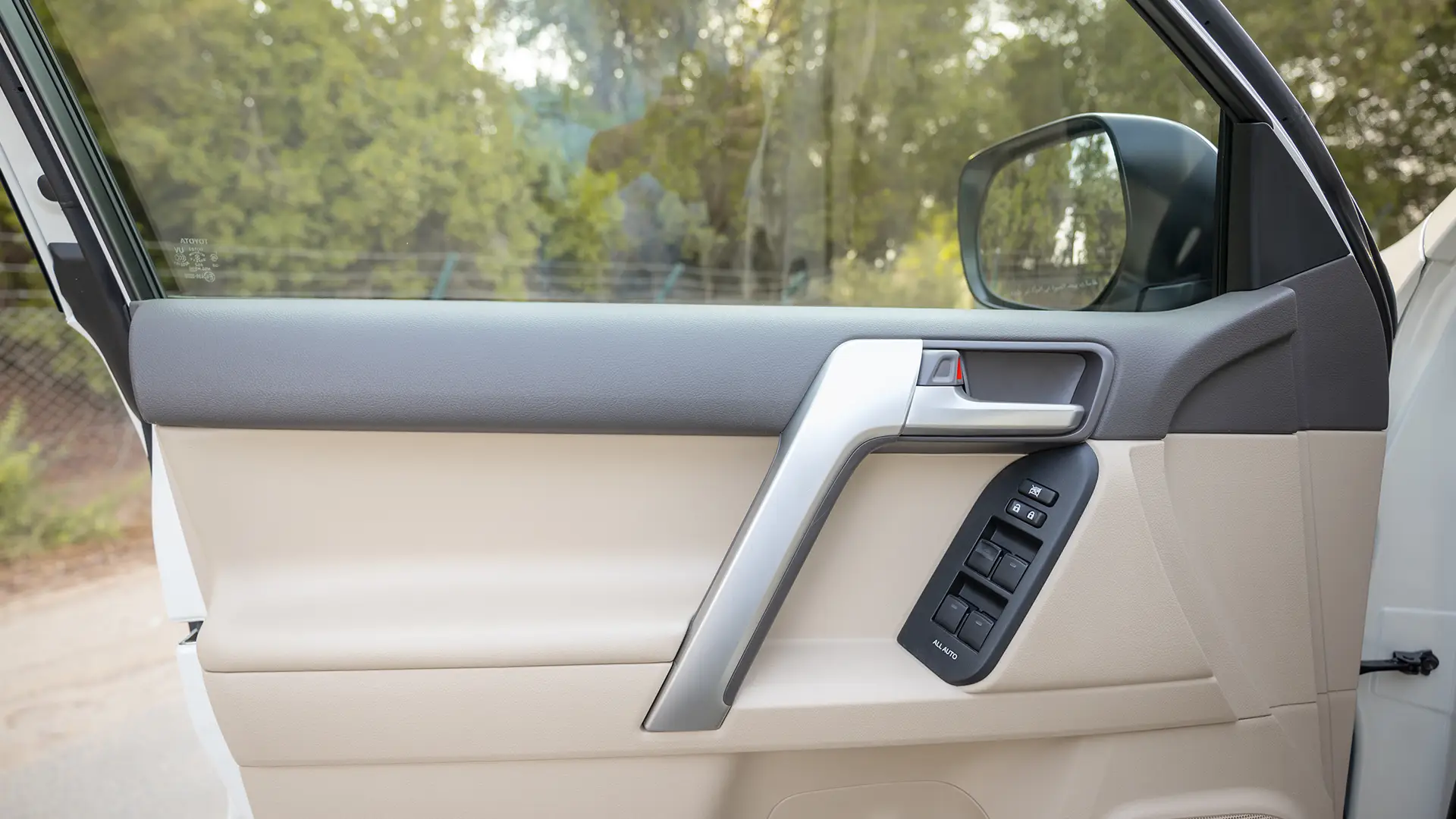 Used 2023 Toyota Prado VXR in White – Driver Door Panel Full View for Sale at First Choice Cars Dubai Sharjah