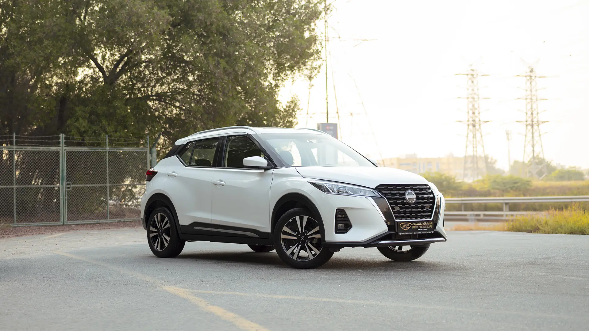 Used 2024 Nissan Kicks SV in White – Right Front Diagonal (45°) View for Sale at First Choice Cars Dubai Sharjah