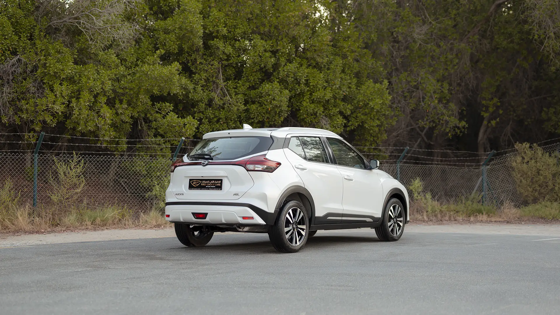 Used 2024 Nissan Kicks SV in White – Right Back Diagonal (45°) View for Sale at First Choice Cars Dubai Sharjah