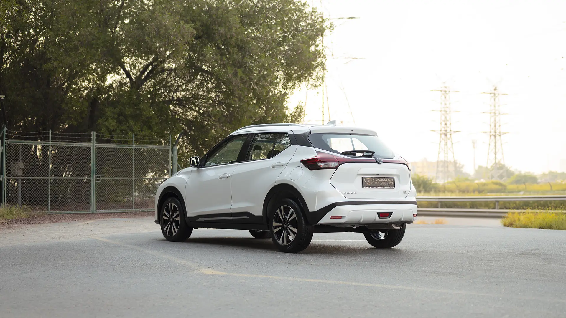 Used 2024 Nissan Kicks SV in White – Left Back Diagonal (45°) View for Sale at First Choice Cars Dubai Sharjah