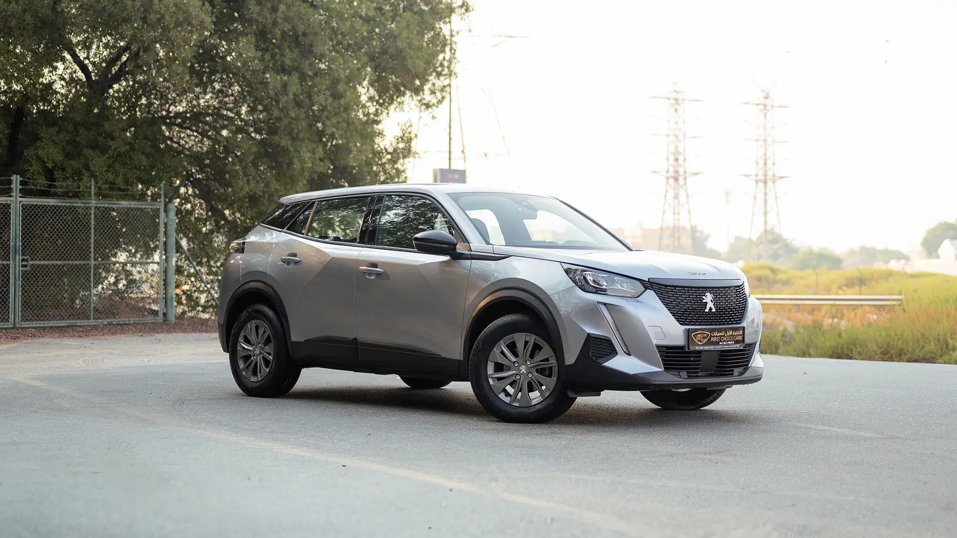 Used 2023 Peugeot 2008 Allure in Silver – Right Front Diagonal (45°) View for Sale at First Choice Cars Dubai Sharjah