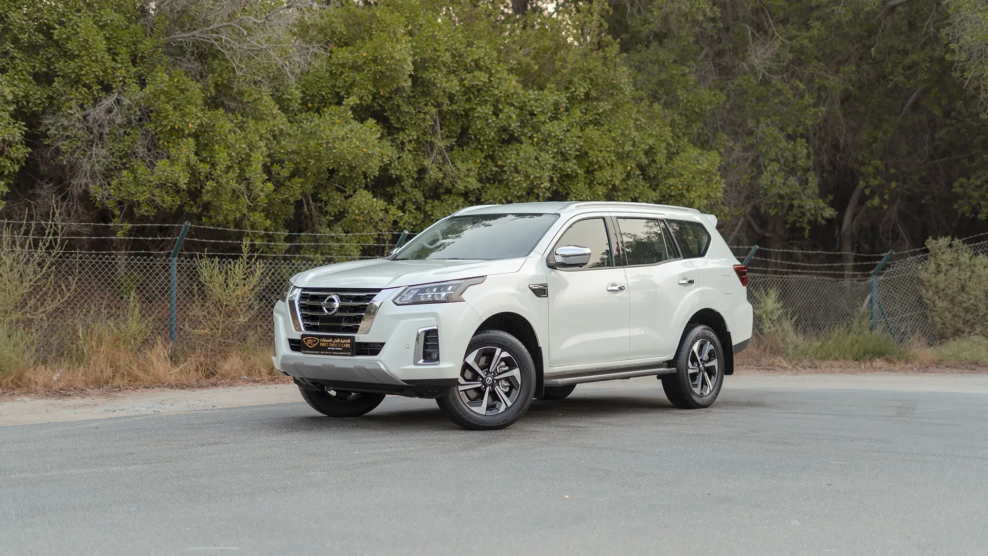 Used 2024 Nissan Xterra Platinum in White – Left Front Diagonal (45°) View for Sale at First Choice Cars Dubai Sharjah