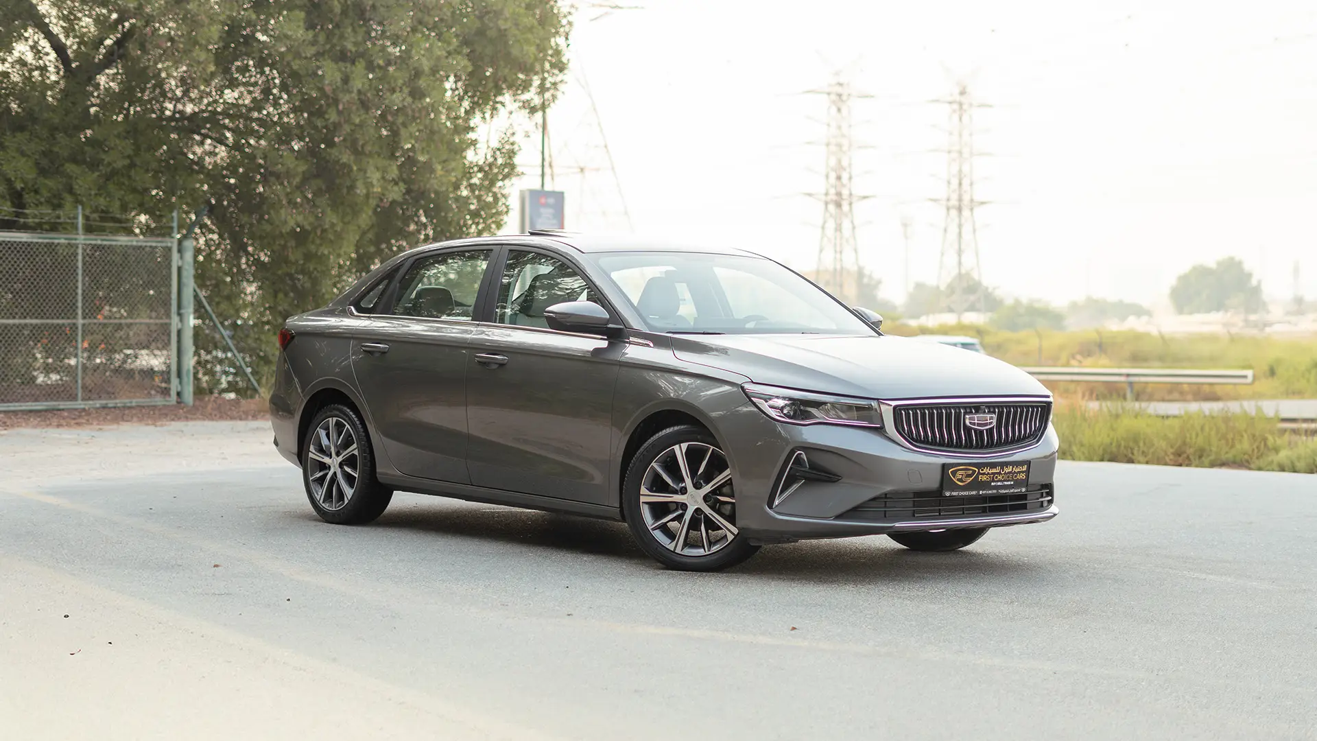 Used 2025 Geely Emgrand GF in Grey – Right Front Diagonal (45°) View for Sale at First Choice Cars Dubai Sharjah