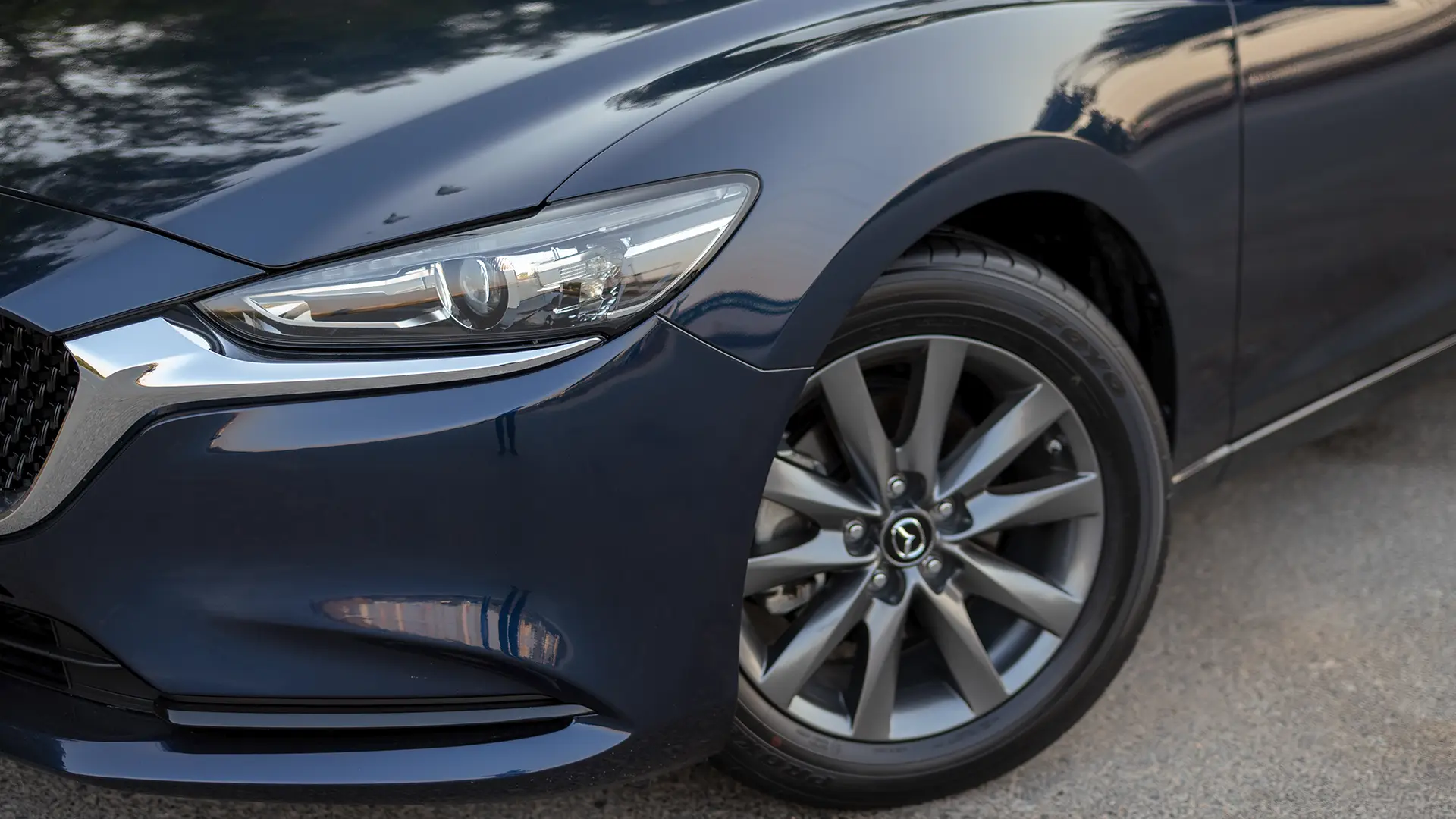 Used 2025 Mazda 6 Pure in Blue – Headlight Close-up for Sale at First Choice Cars Dubai Sharjah