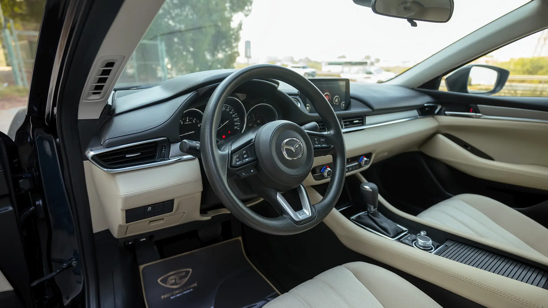Used 2025 Mazda 6 Pure in Blue – Driver Side Dashboard & Steering View for Sale at First Choice Cars Dubai Sharjah