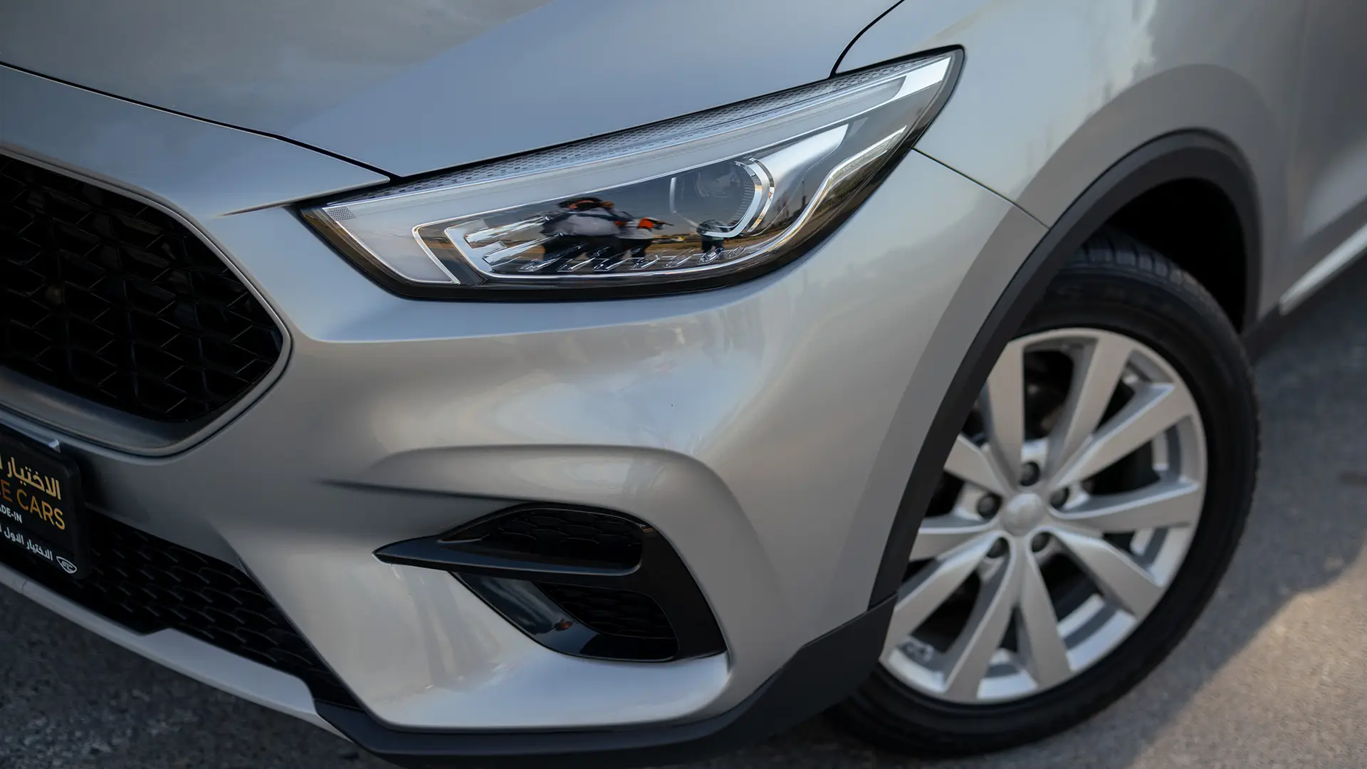 Used 2024 MG ZS Comfort in Silver – Headlight Close-up for Sale at First Choice Cars Dubai Sharjah