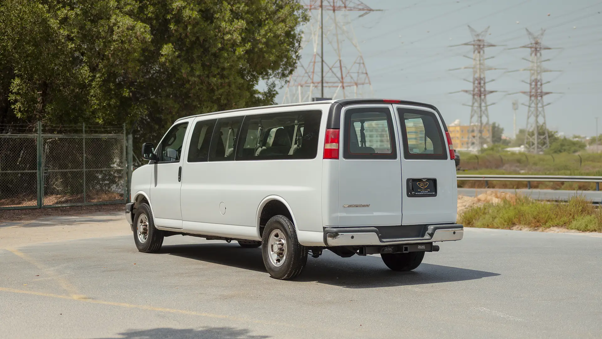 Used 2020 Chevrolet Express LS in White – Left Back Diagonal (45°) View for Sale at First Choice Cars Dubai Sharjah