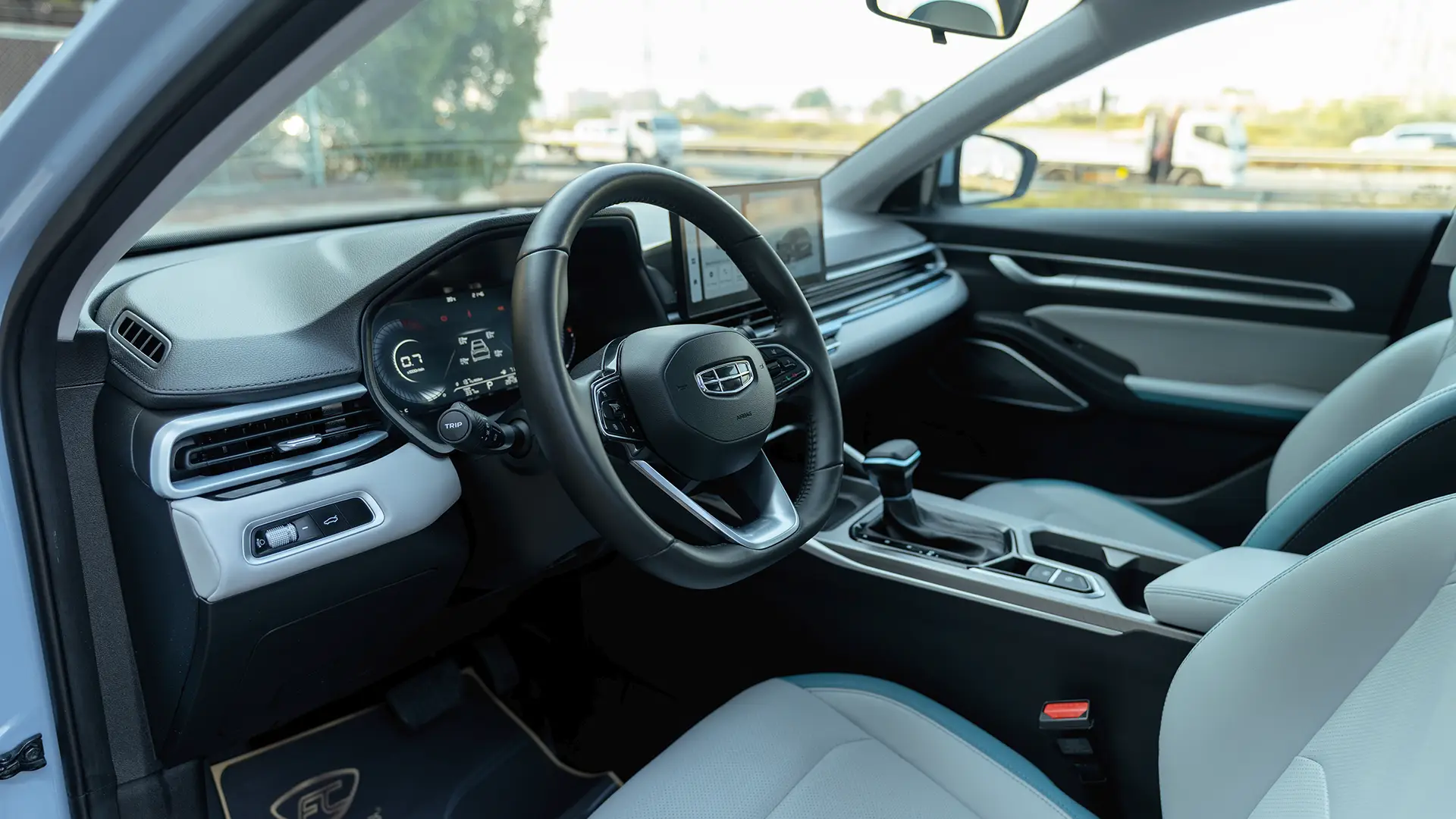 Used 2026 Geely Emgrand GF in Blue – Driver Side Dashboard & Steering View for Sale at First Choice Cars Dubai Sharjah
