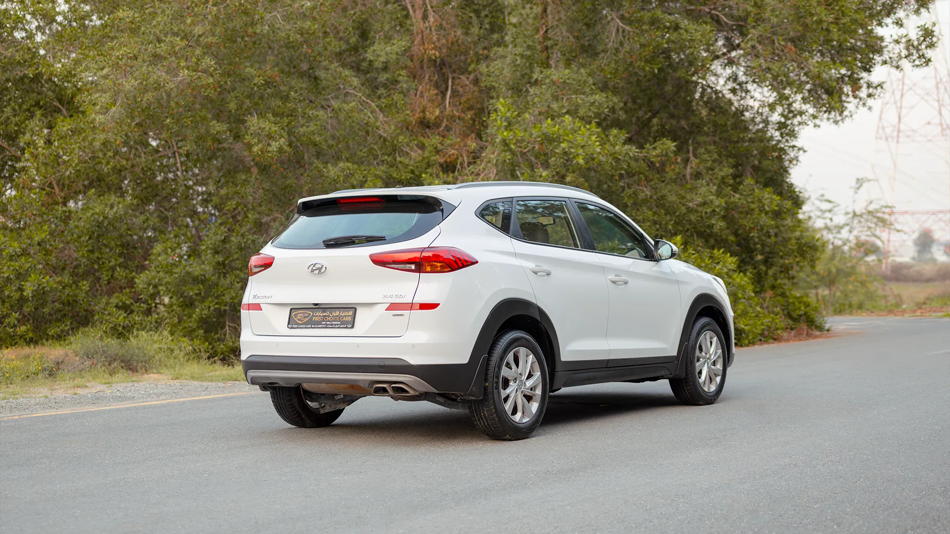 Used 2020 Hyundai Tucson GLS in White – Right Back Diagonal (45°) View for Sale at First Choice Cars Dubai Sharjah