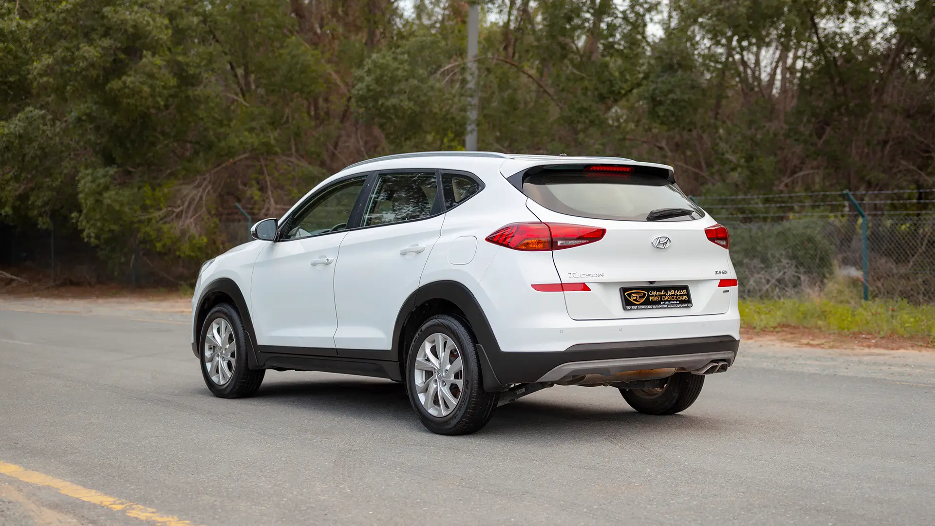 Used 2020 Hyundai Tucson GLS in White – Left Back Diagonal (45°) View for Sale at First Choice Cars Dubai Sharjah