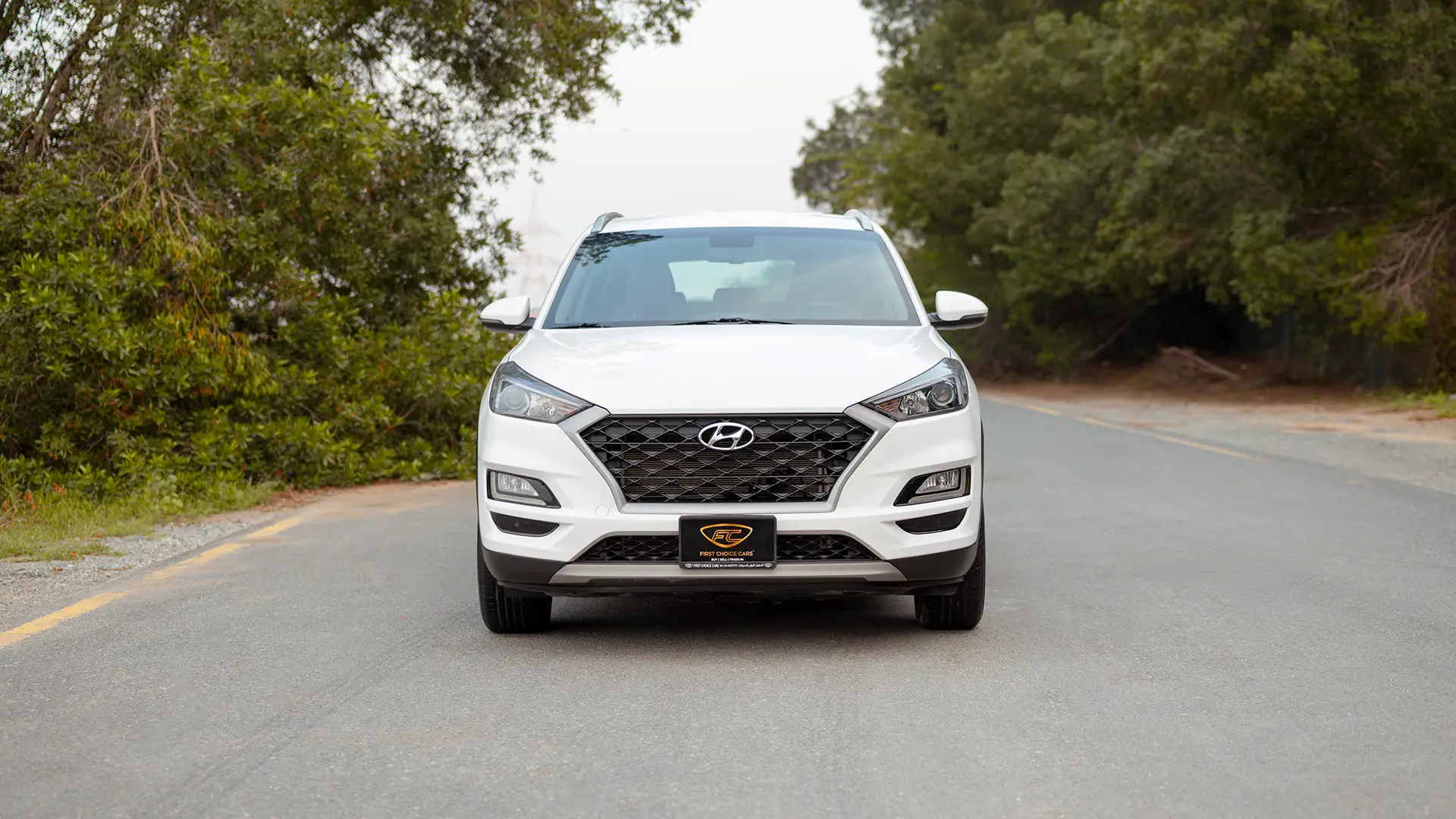 Used 2020 Hyundai Tucson GLS in White – Front View for Sale at First Choice Cars Dubai Sharjah