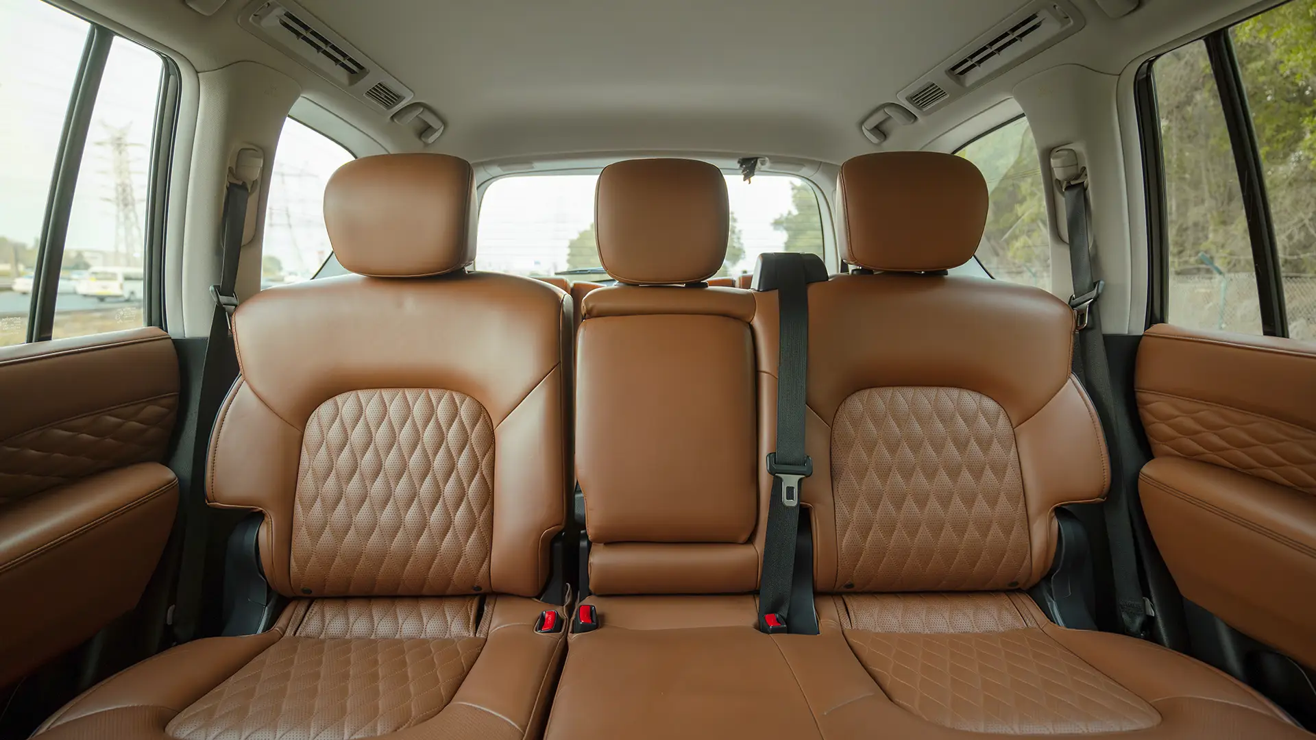 Used 2021 Infiniti QX80 Sensory in Black – Rear Seat View for Sale at First Choice Cars Dubai Sharjah