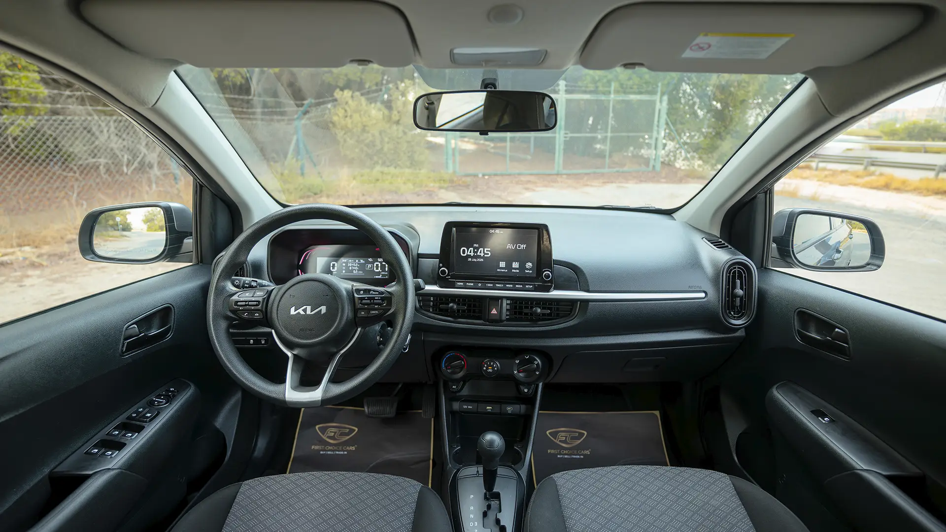 Used 2024 Kia Picanto LX in Grey – Front Cabin / Dashboard Full View for Sale at First Choice Cars Dubai Sharjah