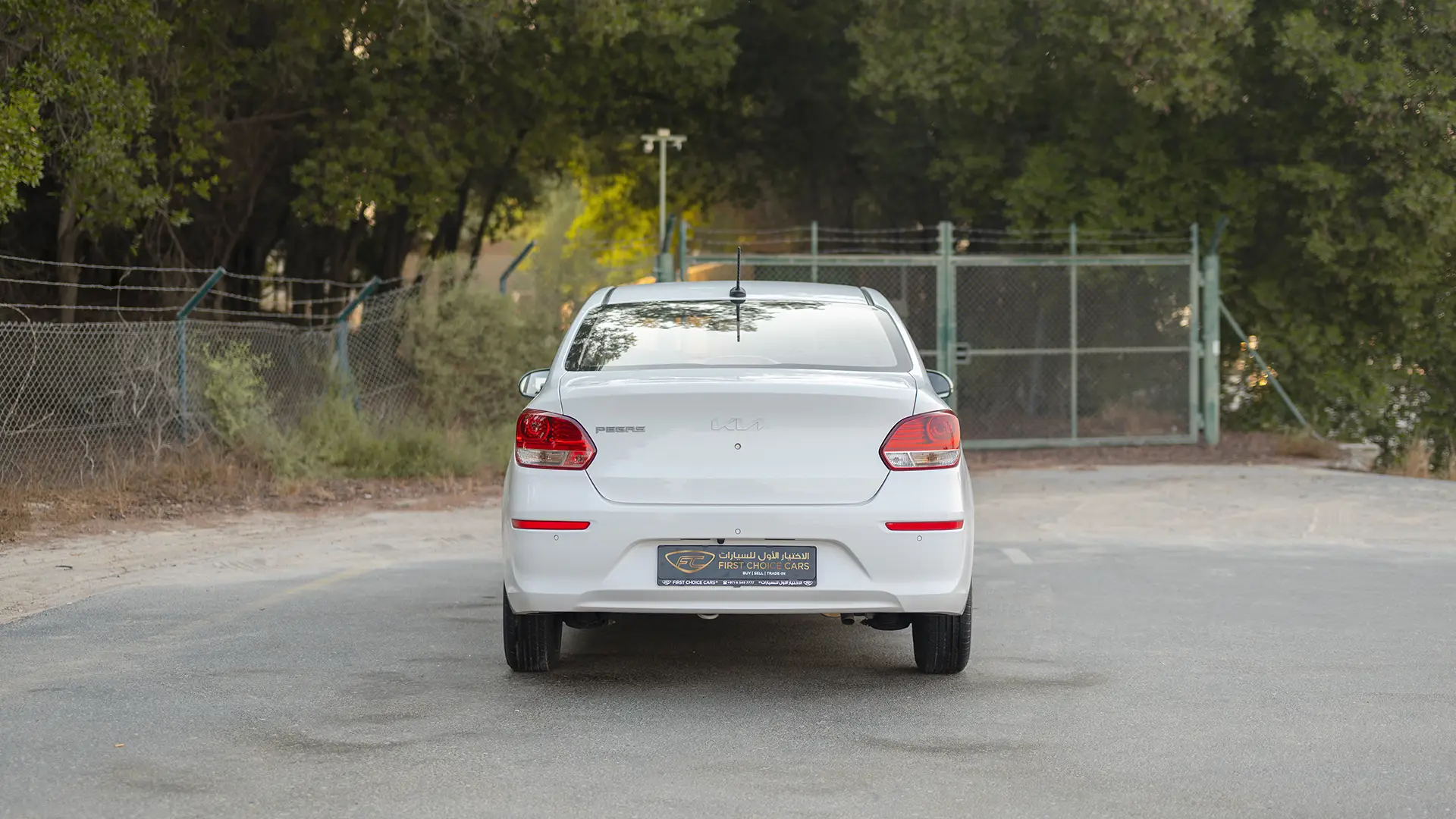 Used 2024 Kia Pegas EX in White – Back/Rear View for Sale at First Choice Cars Dubai Sharjah