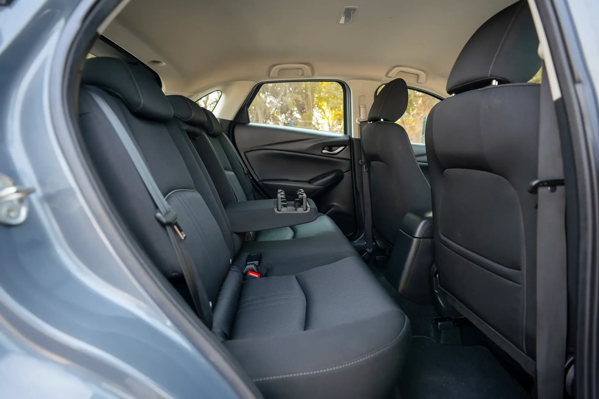 Used 2023 Mazda CX-3 GS in Blue – Rear Passenger Side Cabin View for Sale at First Choice Cars Dubai Sharjah