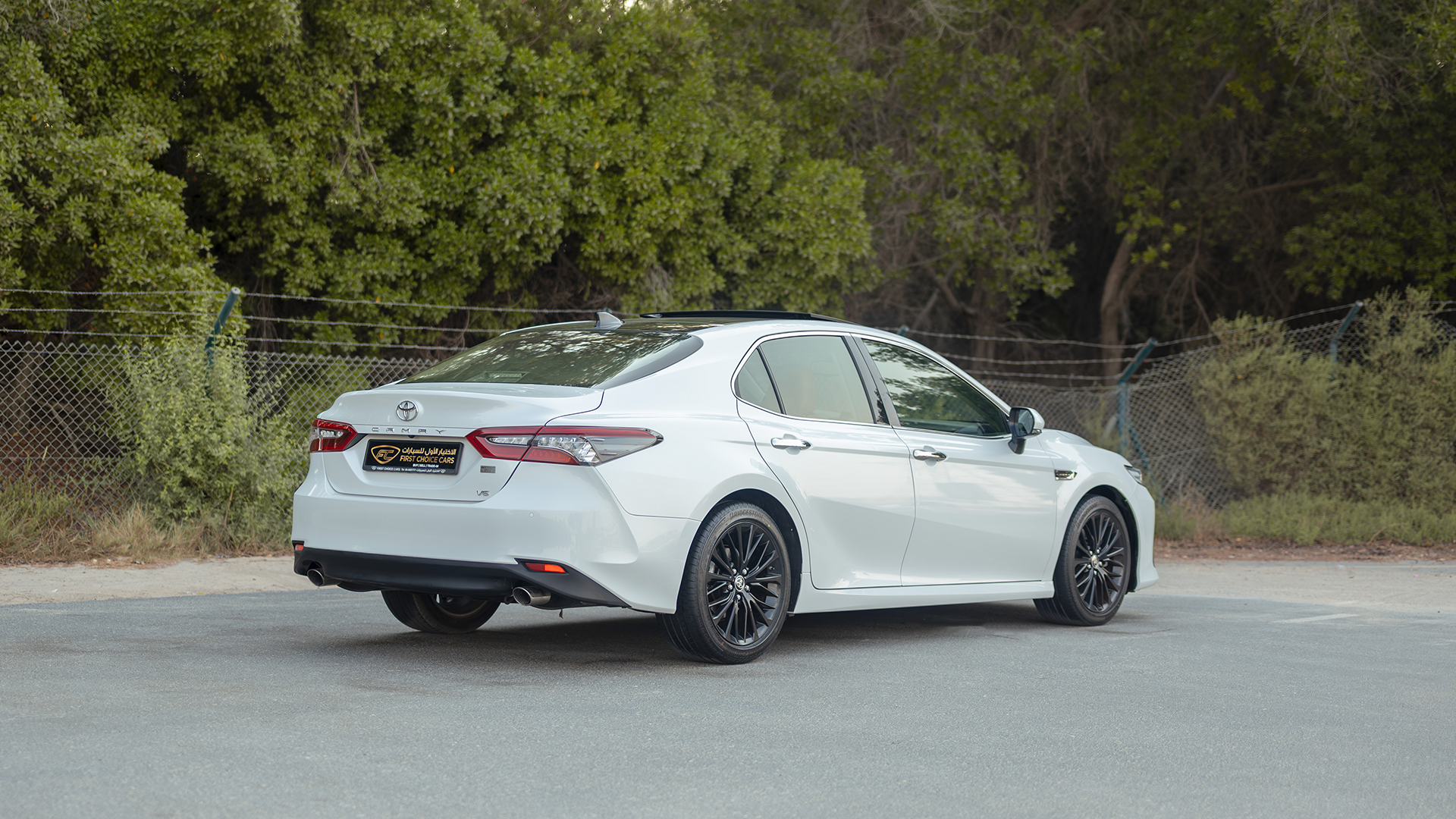 Used 2023 Toyota Camry 40th Anniversary in White – Left Back Diagonal (45°) View for Sale at First Choice Cars Dubai Sharjah