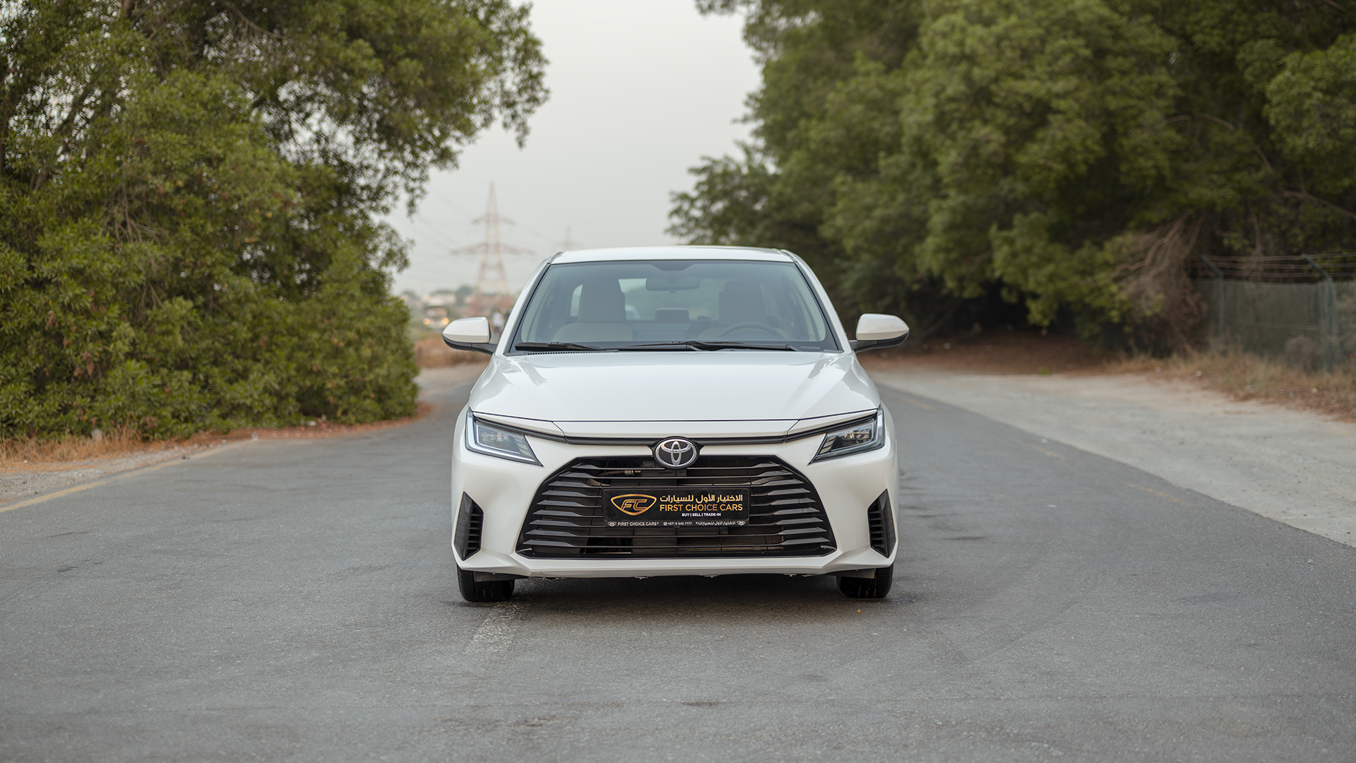 Used 2024 Toyota Yaris E in White – Front View for Sale at First Choice Cars Dubai Sharjah