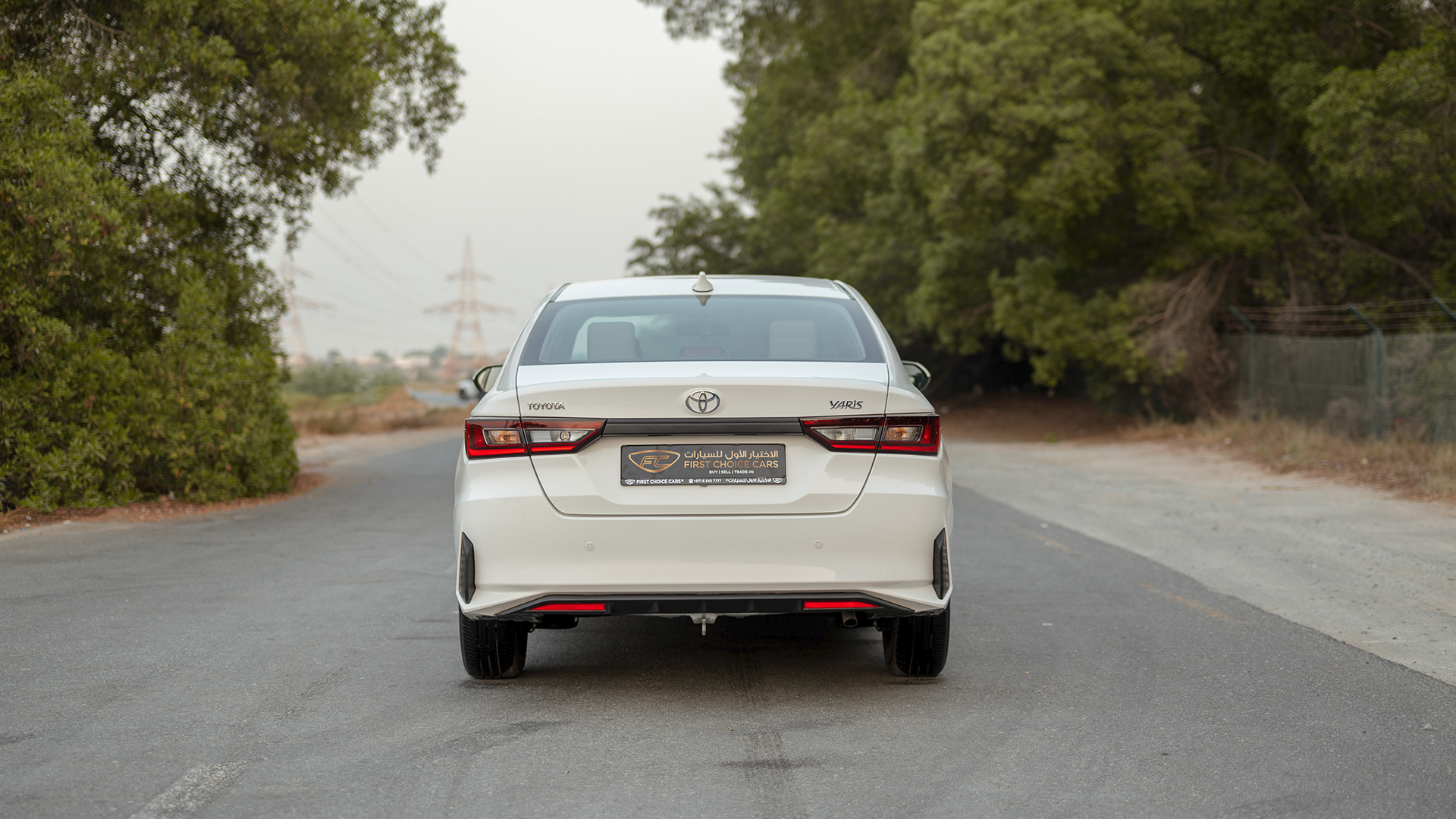 Used 2024 Toyota Yaris E in White – Back/Rear View for Sale at First Choice Cars Dubai Sharjah