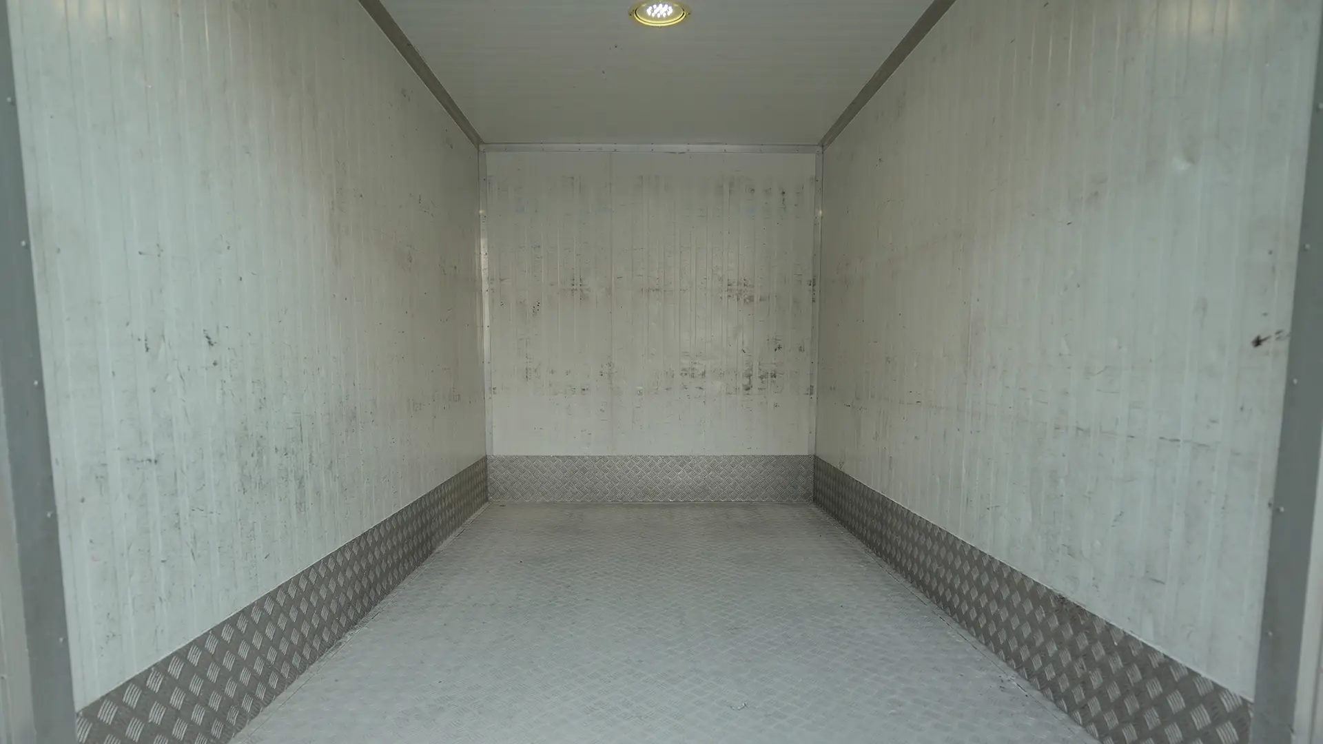 Used 2022 Isuzu NPR Double Cabin Cargo Box in White – Delivery Box Rear Opening View